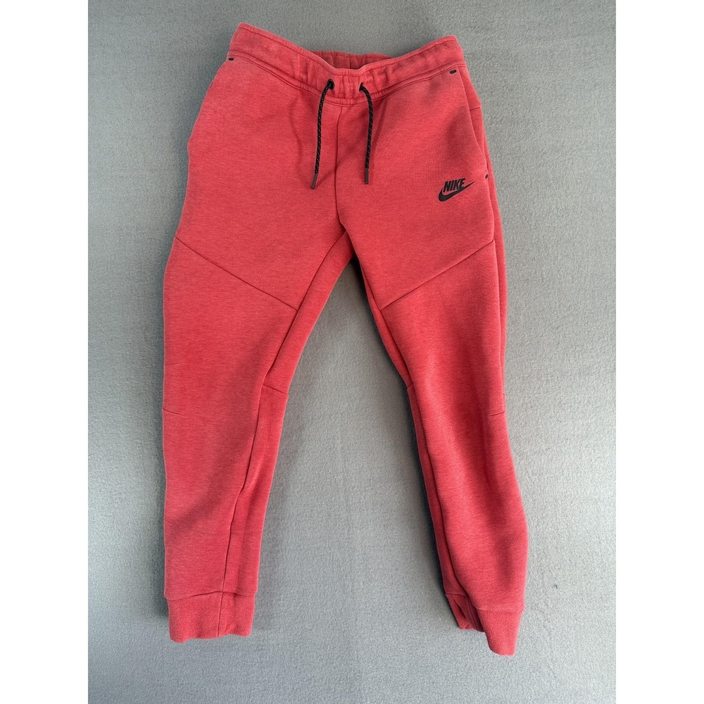 Nike Jogger Pants Youth L Red Fleece Elastic Waist Tech Zip Pocket Athletic